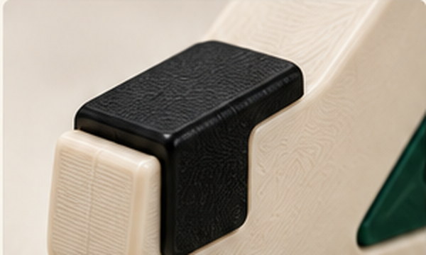 A black protective pad capping the ivory arm of a stand