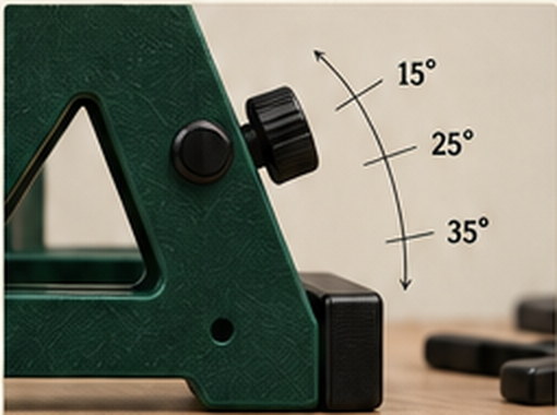 A green side frame with angle markings drawn beside the adjustment knob