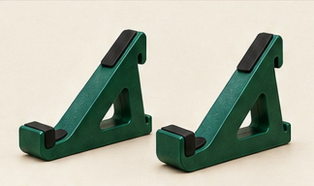 A forest green single-tier stand on a pale surface